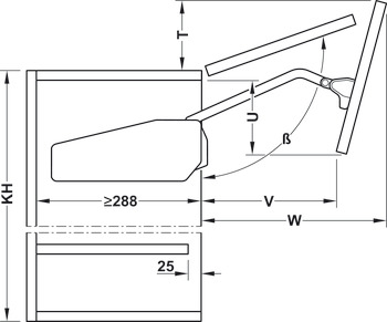 Double flap lift-up fitting, Free fold for flaps made from wood or with aluminium frame